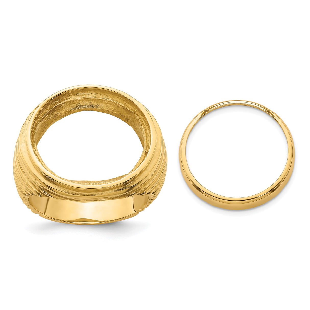 Isle of Man 1/10 oz Gold Cat Coin Bezel Ring Prong Set Coil Design Comfort Fit in 14k Yellow Gold