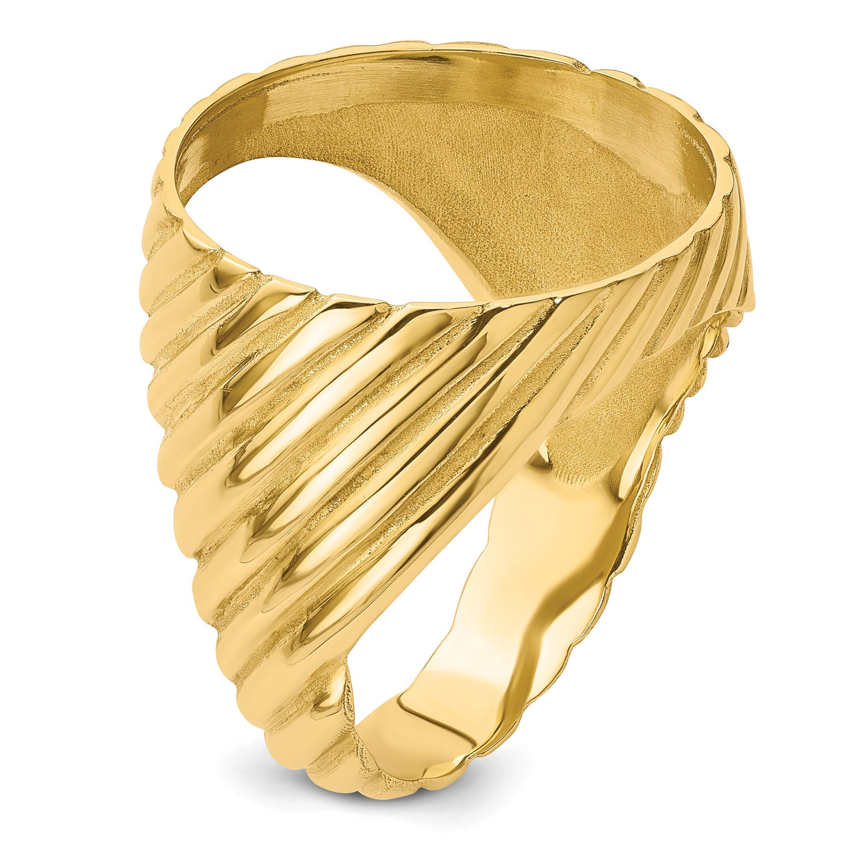 Isle of Man 1/10 oz Gold Cat Coin Bezel Ring Prong Set Mens Polished Diagonal Fluting in 14k Yellow Gold