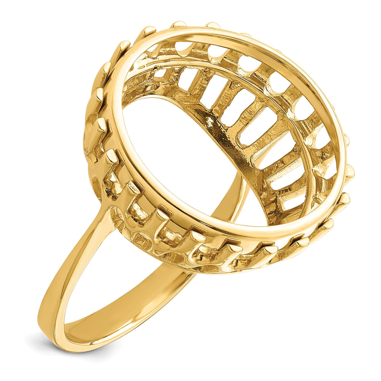 Isle of Man 1/10 oz Gold Cat Coin Bezel Ring Prong Set Polished Raised Wire in 14k Yellow Gold