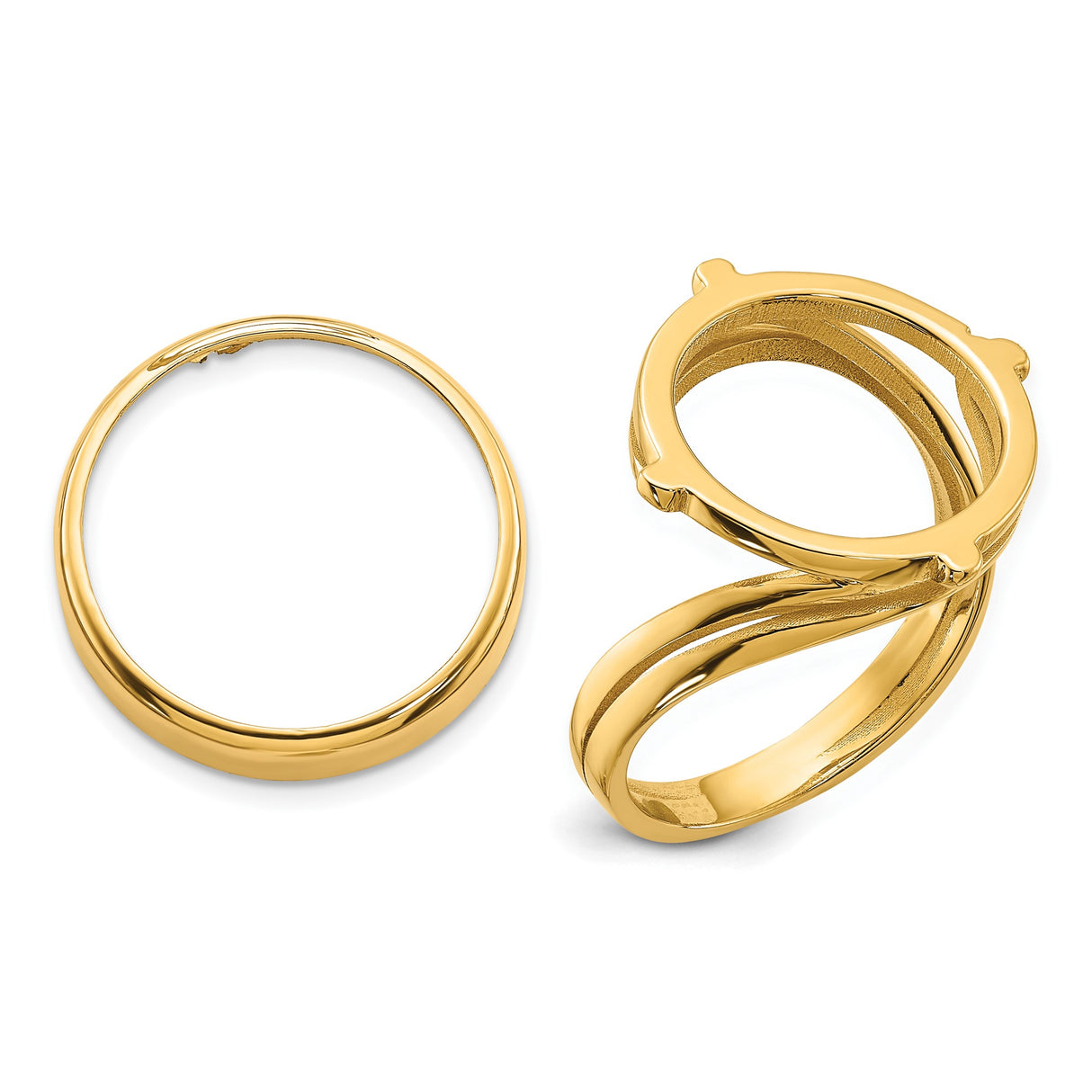 Australian 1/10 oz Gold Lunar $15 Coin Series 3 Coin Bezel Ring Prong Set Double Twist in 14k Yellow Gold