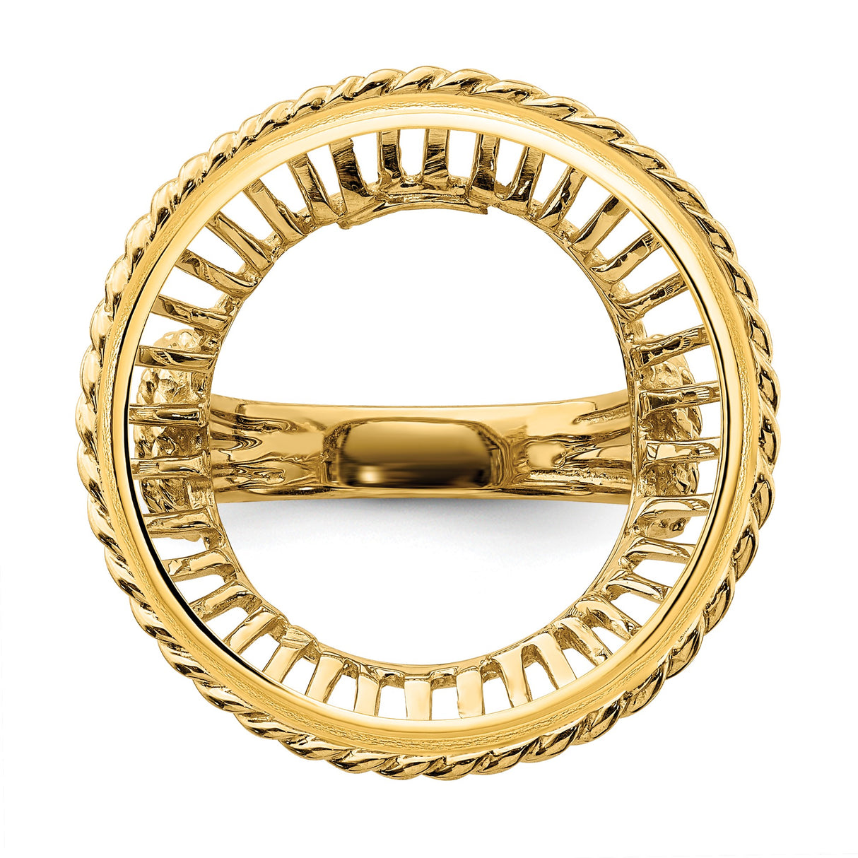 US 1/4 oz Platinum American Eagle $25 Coin Bezel Ring Prong Set Wire with Twisted Rope in 14k Yellow Gold