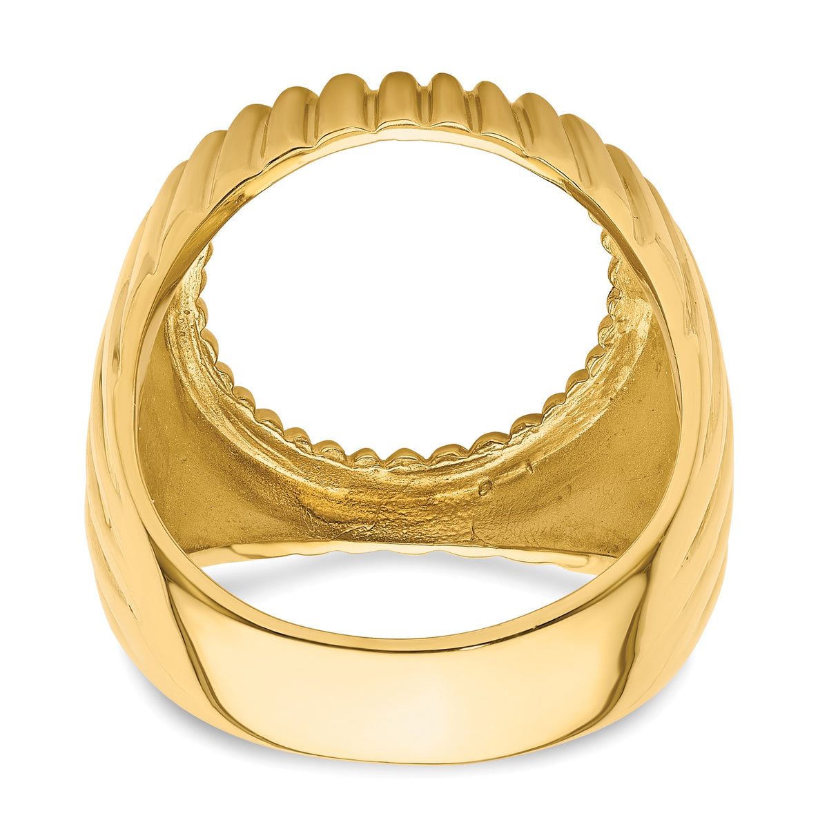 Isle of Man 1/10 oz Gold Cat Coin Bezel Ring Prong Set Polished Vertical Fluting in 14k Yellow Gold