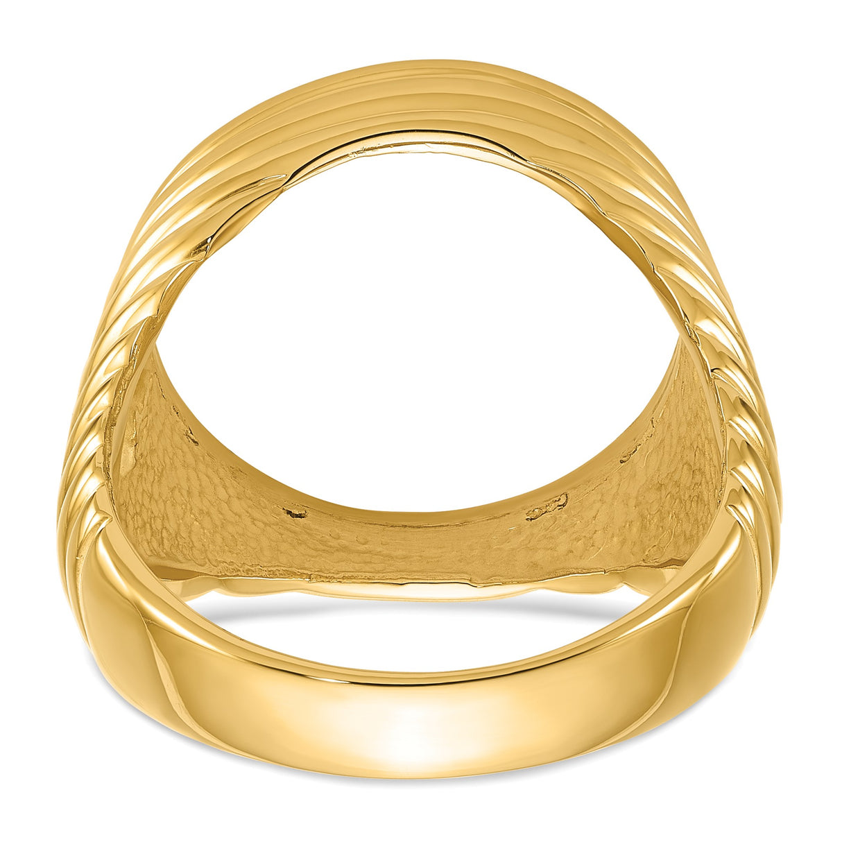 Australian 1/10 oz Gold Kangaroo $15 Coin Bezel Ring Prong Set Polished Horizontal Fluting in 14k Yellow Gold