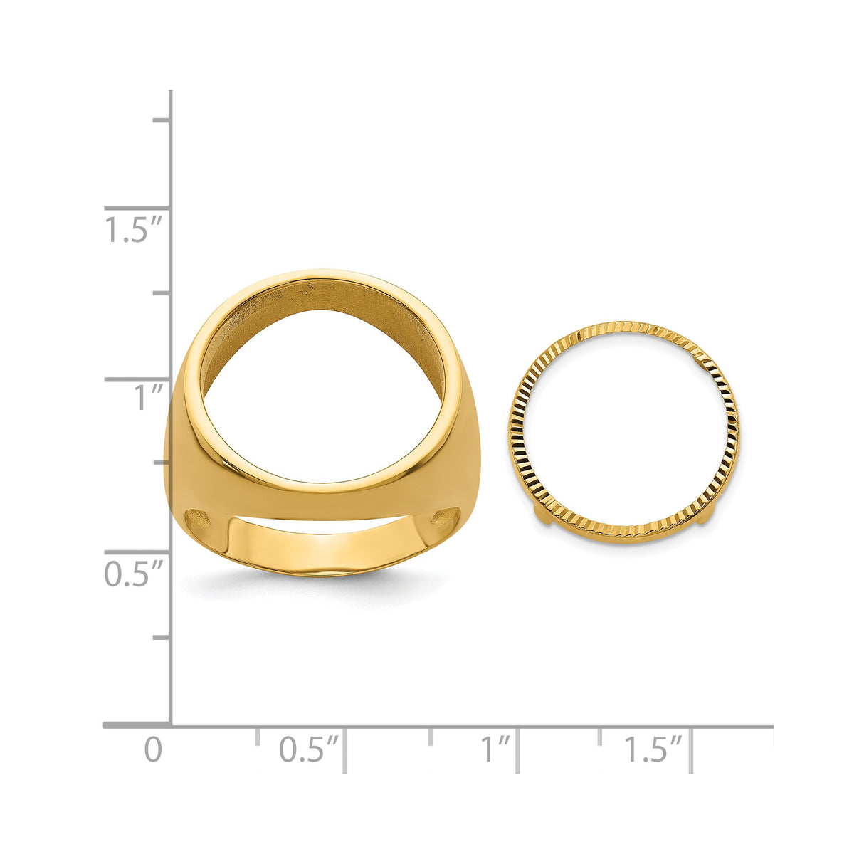 Australian 1/10 oz Gold Lunar $15 Coin Series 1 Coin Bezel Ring Prong Set Mens Diamond-cut Classic Open Back in 14k Yellow Gold