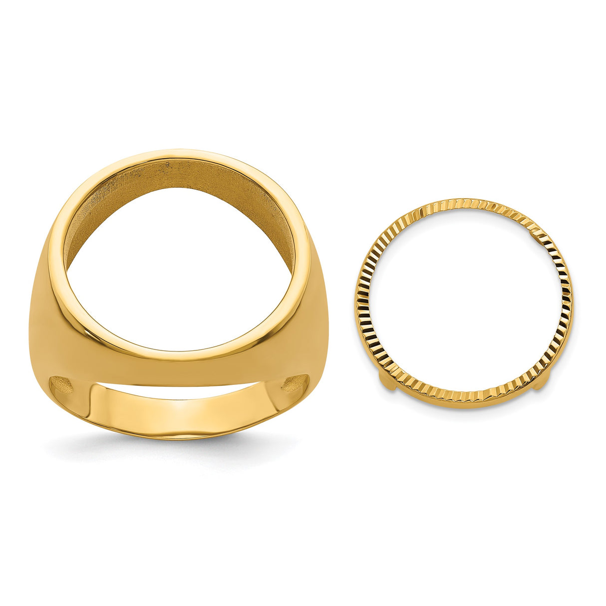 Australian 1/10 oz Gold Lunar $15 Coin Series 1 Coin Bezel Ring Prong Set Mens Diamond-cut Classic Open Back in 14k Yellow Gold