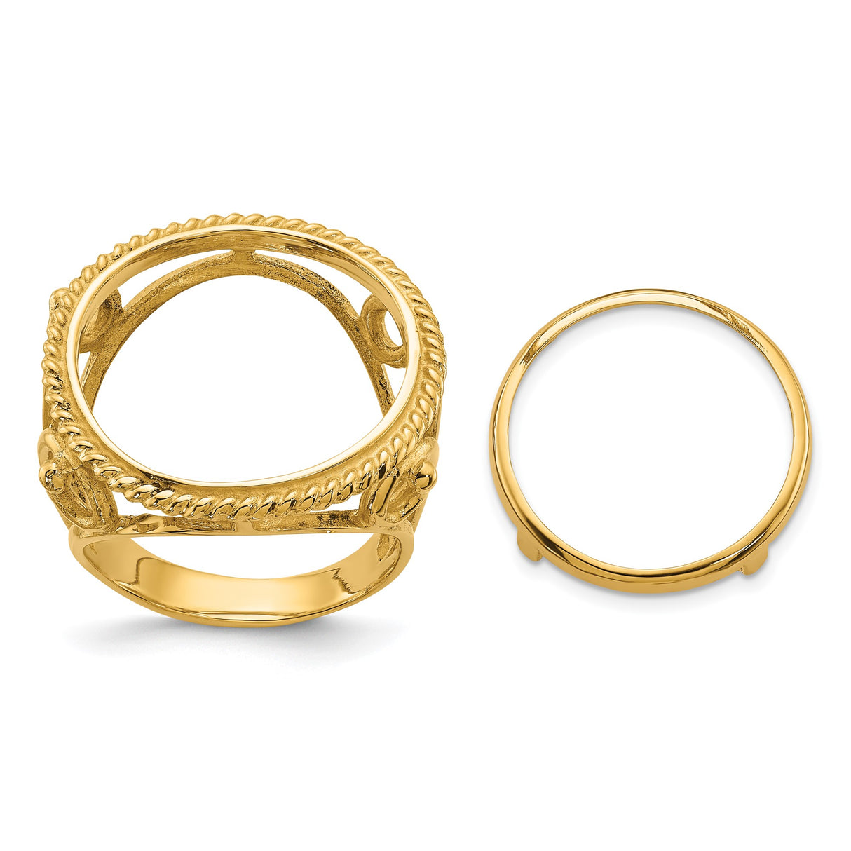 Australian 1/10 oz Gold Lunar $15 Coin Series 3 Coin Bezel Ring Prong Set Filigree with Twisted Wire Edge in 14k Yellow Gold