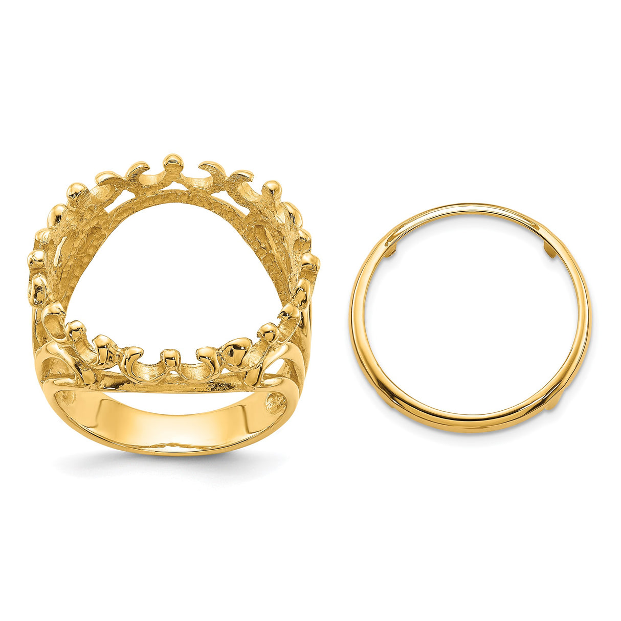 Isle of Man 1/10 oz Gold Cat Coin Bezel Ring Prong Set Polished Fancy Wire in 14k Yellow Gold
