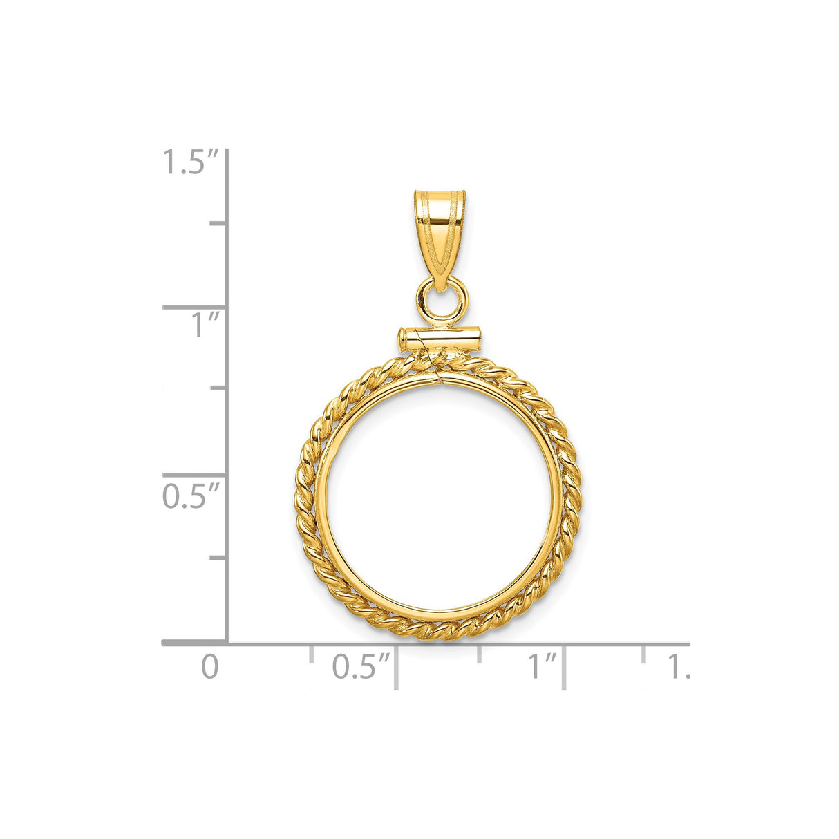 19 mm 14k Yellow Gold coin bezel for South Africian 1 Rand Rand — size reference (ruler)