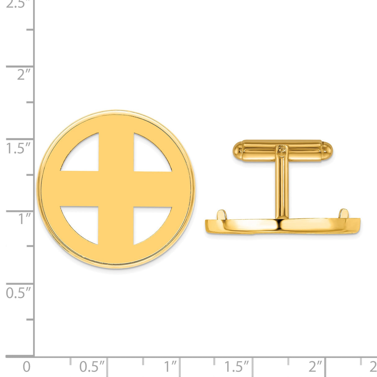 27 mm 14k Yellow Gold coin bezel cuff links for South African Krugerrand — size reference (ruler)
