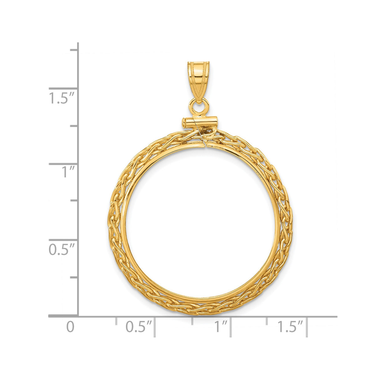 27 mm 14k Yellow Gold coin bezel for South African Krugerrand — size reference (ruler)