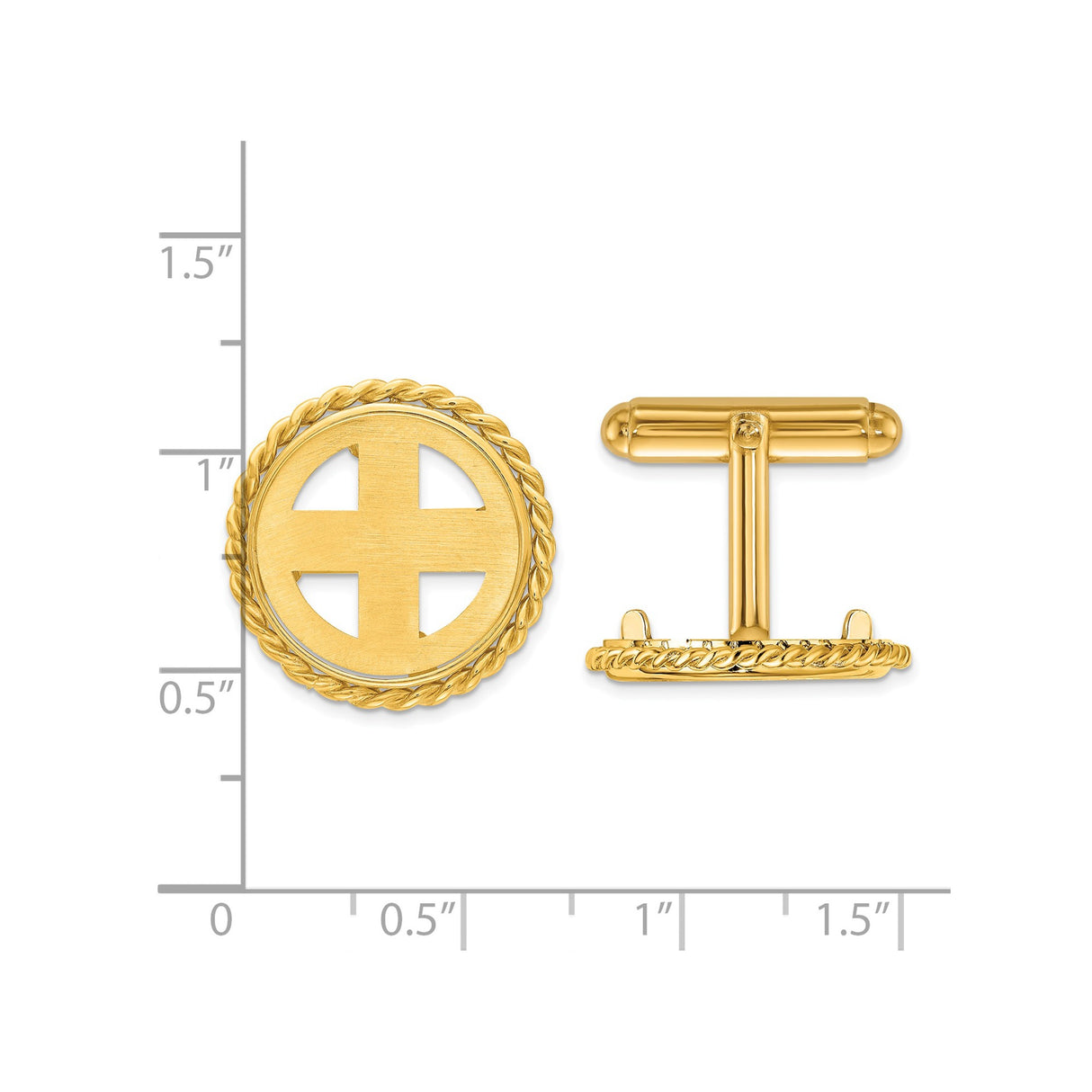 17 mm 14k Yellow Gold coin bezel cuff links for UK £10 Britannia — size reference (ruler)