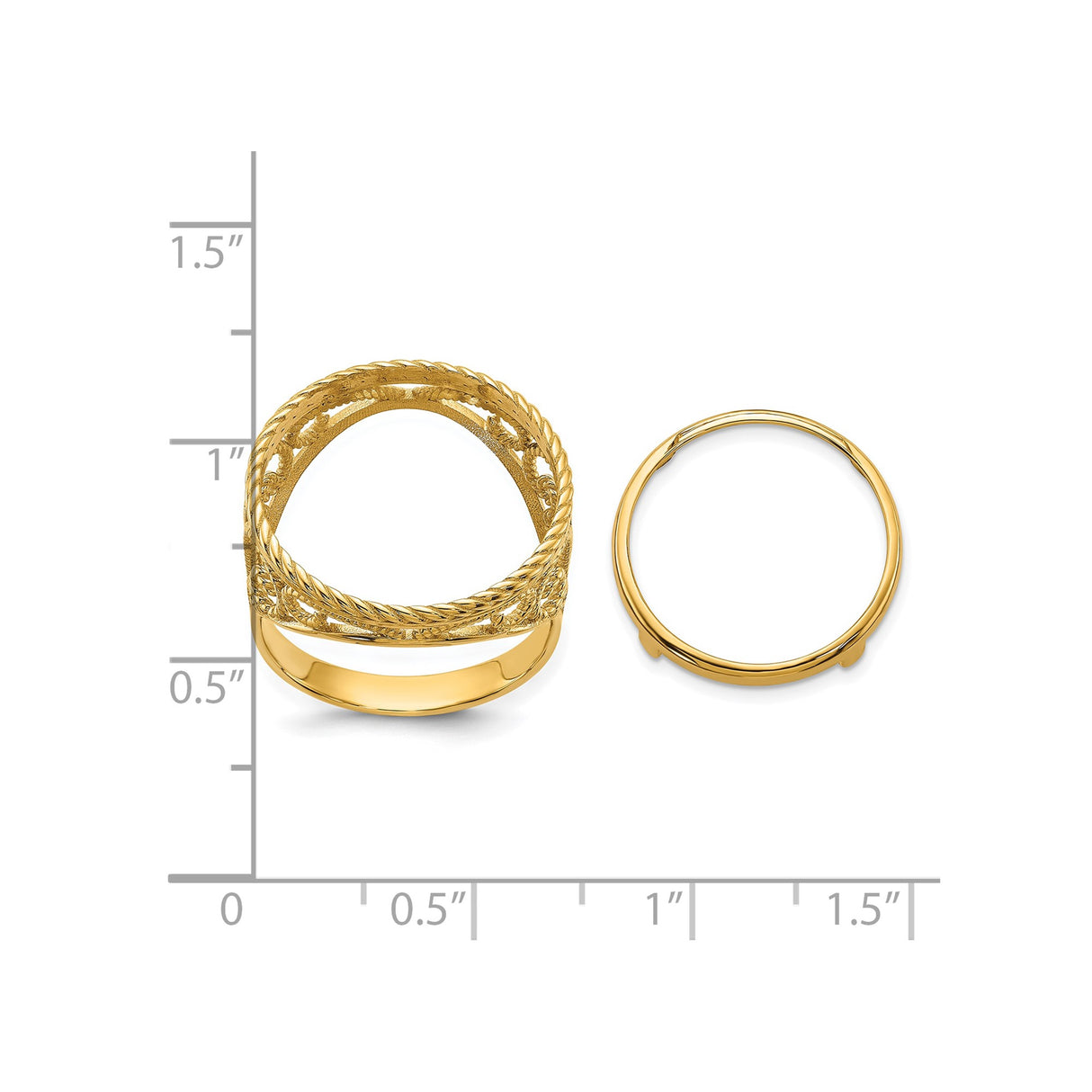 17 mm 14k Yellow Gold coin bezel ring for UK £10 Britannia — size reference (ruler)