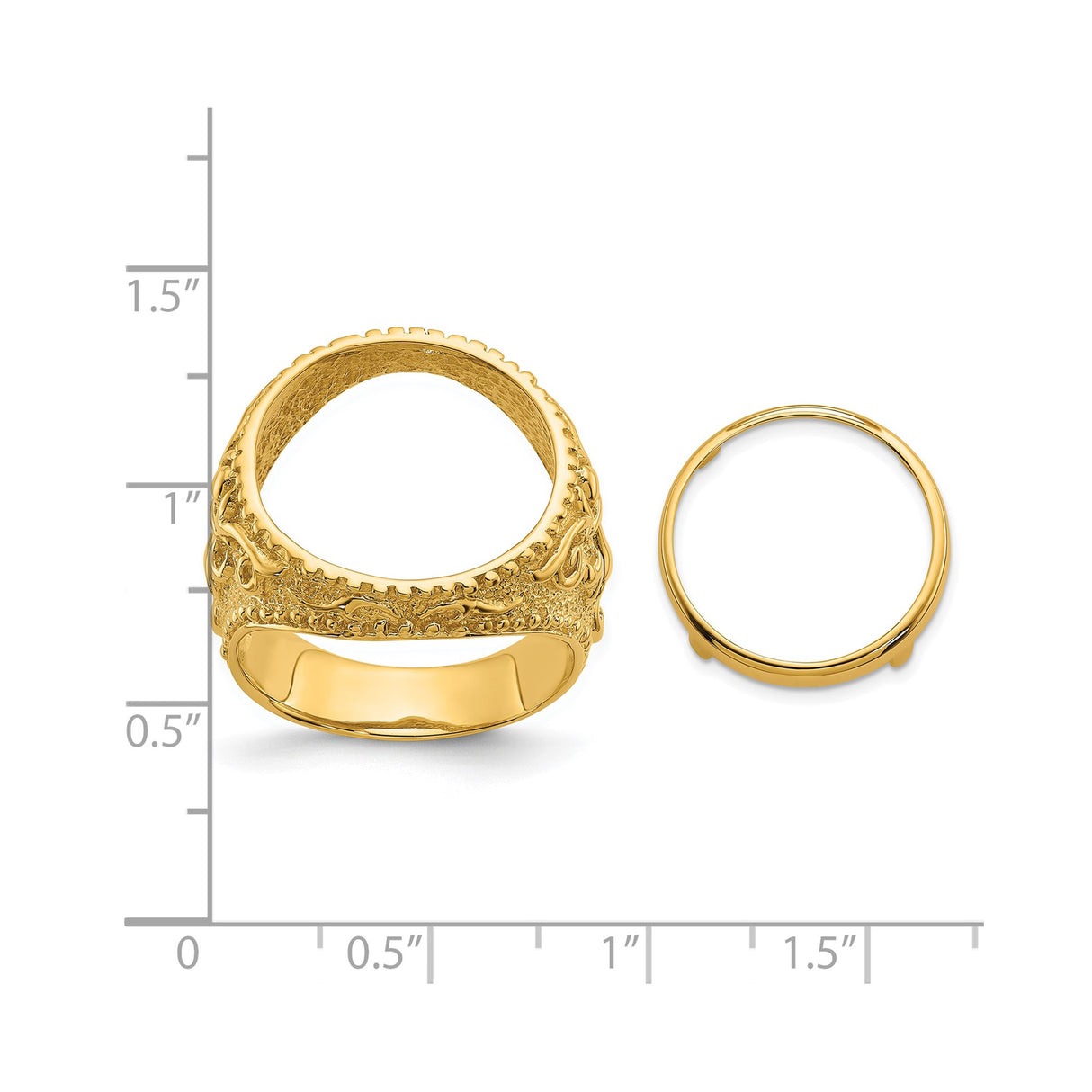 17 mm 14k Yellow Gold coin bezel ring for UK £10 Britannia — size reference (ruler)
