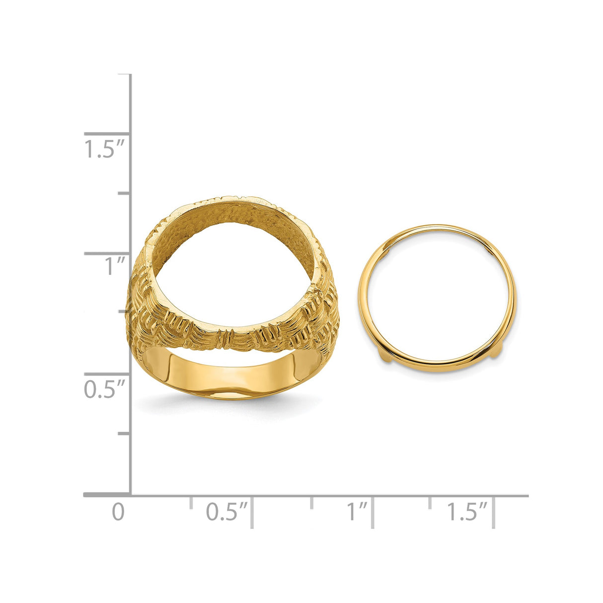 17 mm 14k Yellow Gold coin bezel ring for UK £10 Britannia — size reference (ruler)