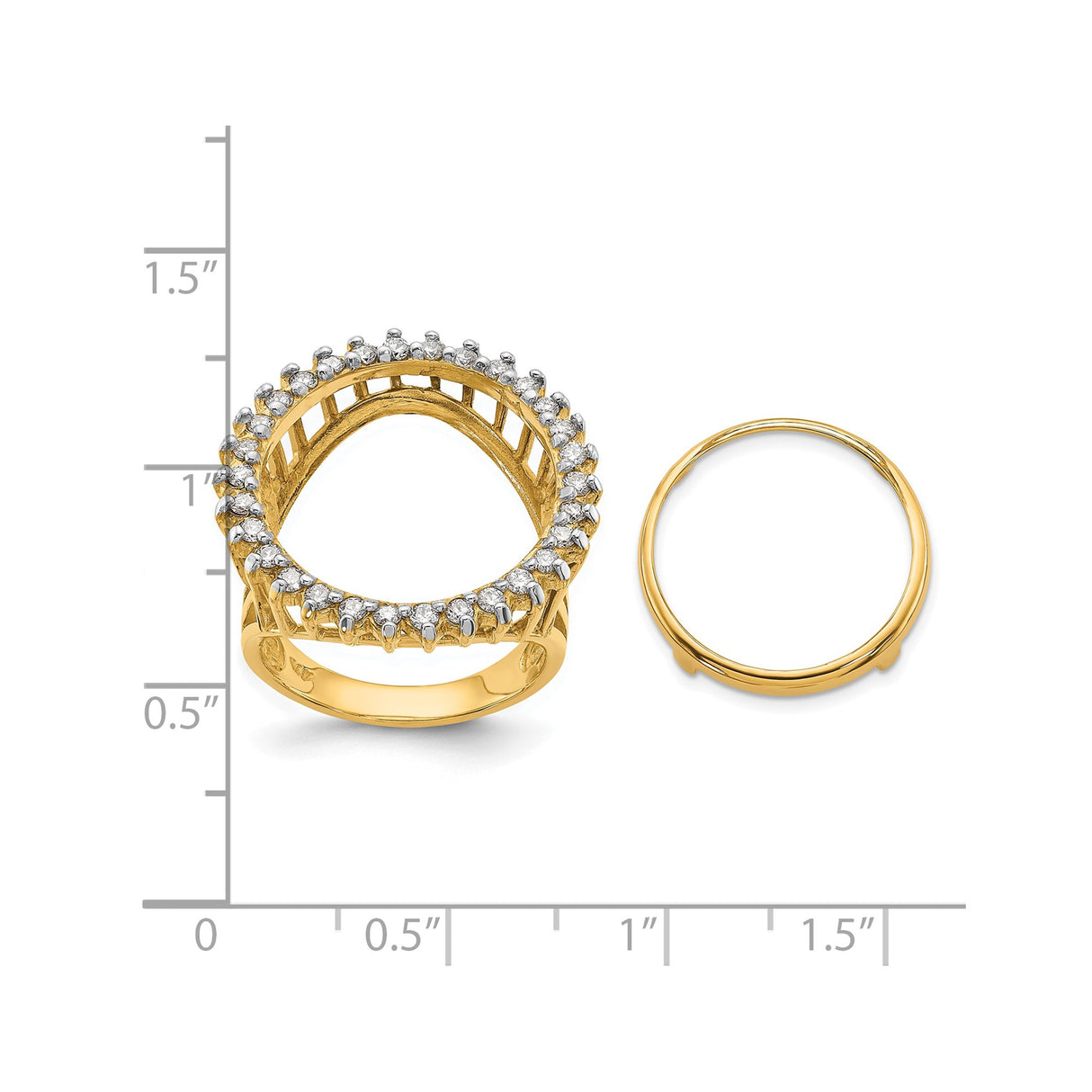 17 mm 14k Yellow Gold coin bezel ring for UK £10 Britannia — size reference (ruler)
