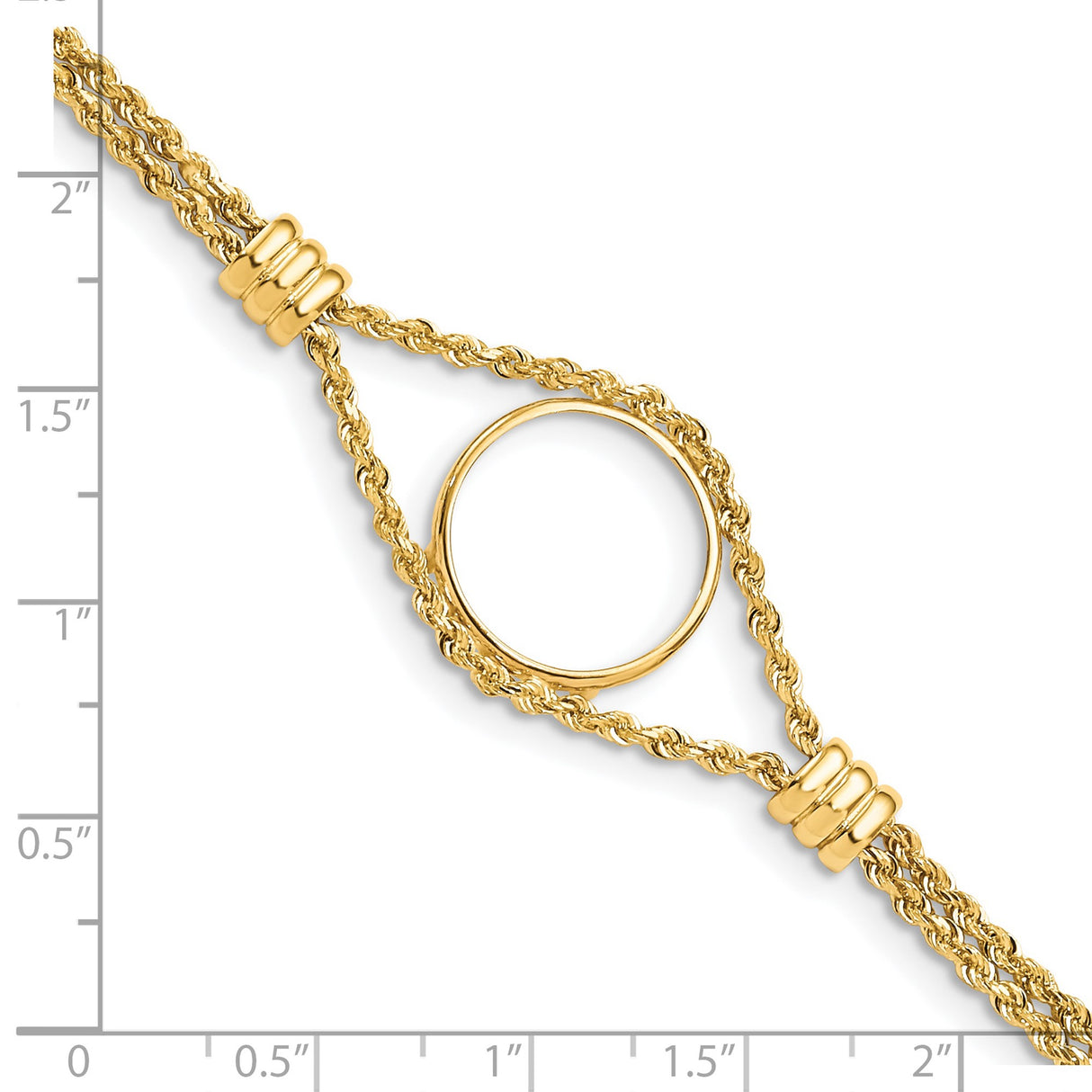 17 mm 14k Yellow Gold coin bezel bracelet for UK £10 Britannia — size reference (ruler)