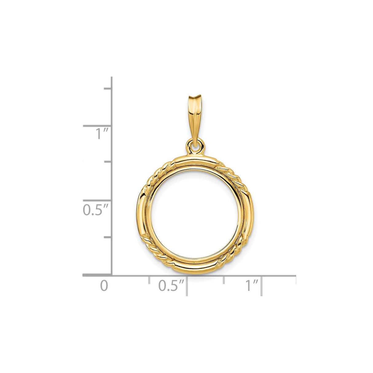 17 mm 14k Yellow Gold coin bezel for UK £10 Britannia — size reference (ruler)