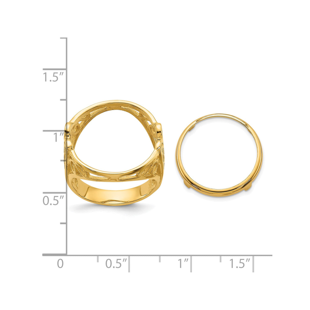 17 mm 14k Yellow Gold coin bezel ring for UK £10 Britannia — size reference (ruler)