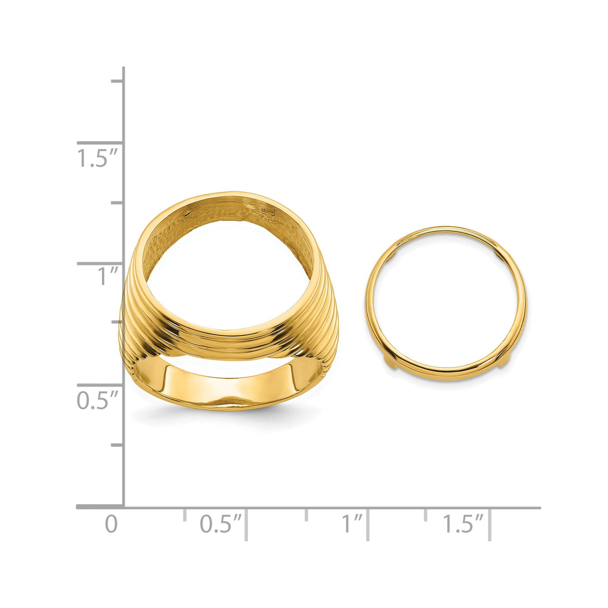 17 mm 14k Yellow Gold coin bezel ring for UK £10 Britannia — size reference (ruler)