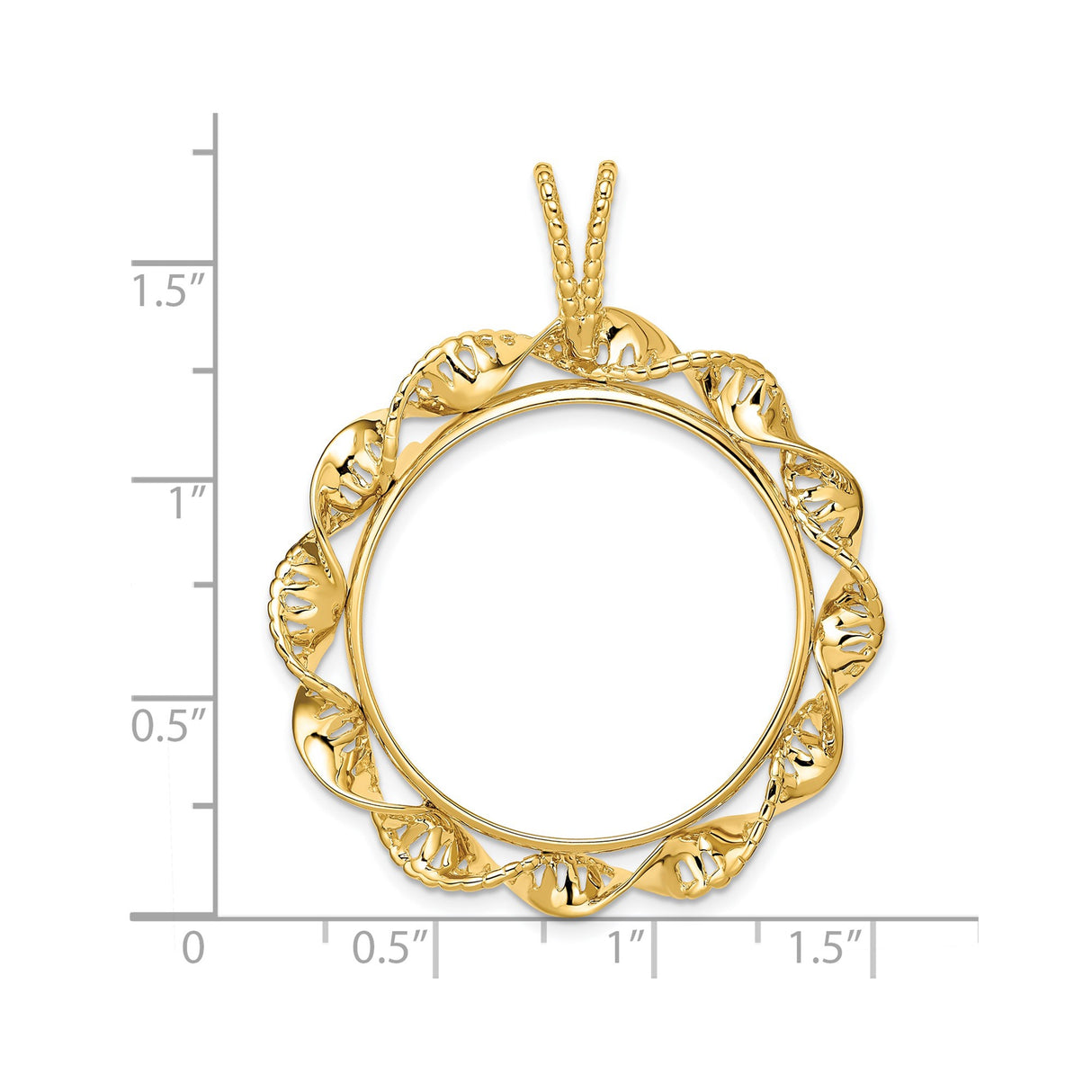 27 mm 14k Yellow Gold coin bezel for UK £50 Britannia — size reference (ruler)