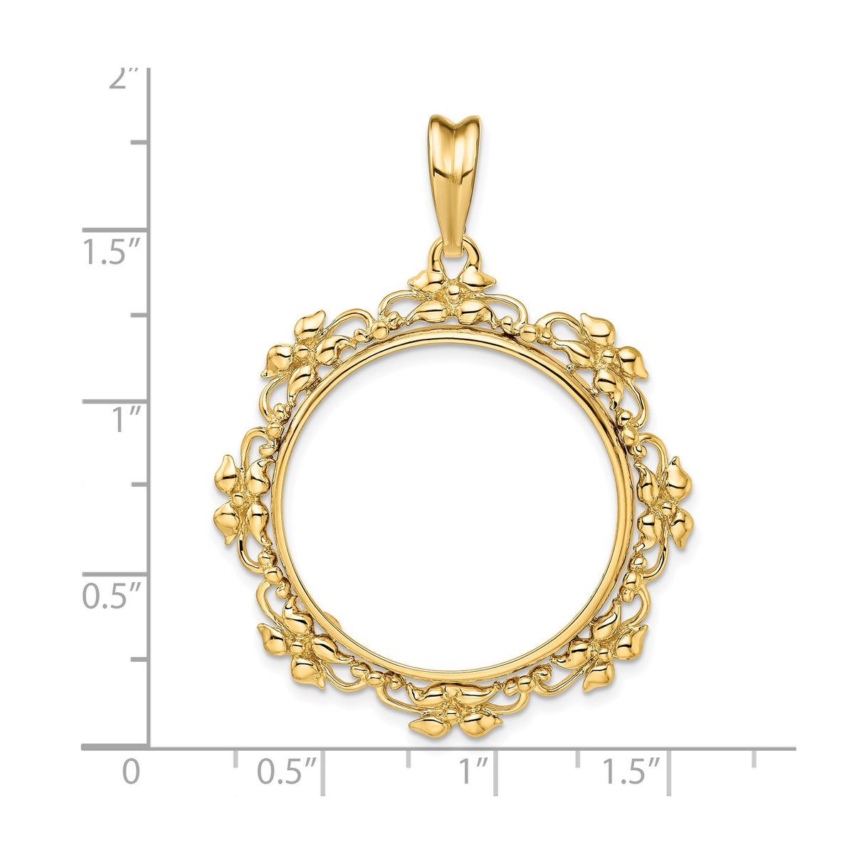 27 mm 14k Yellow Gold coin bezel for UK £50 Britannia — size reference (ruler)