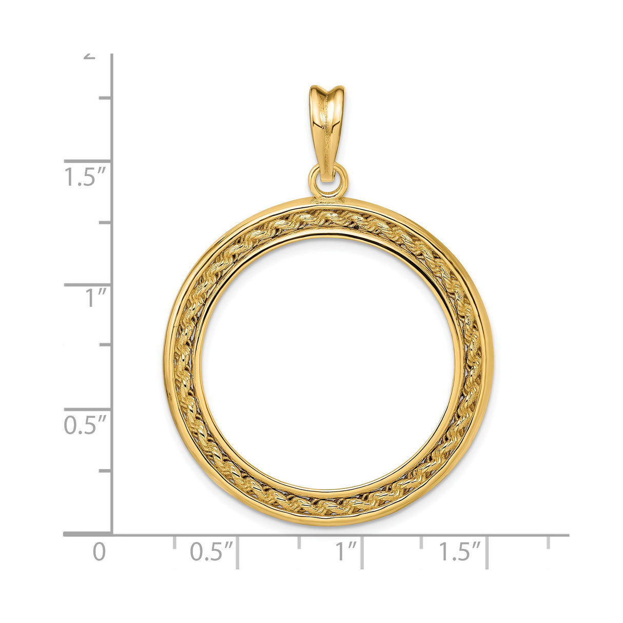 27 mm 14k Yellow Gold coin bezel for UK £50 Britannia — size reference (ruler)
