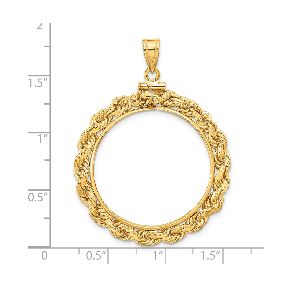 27 mm 14k Yellow Gold coin bezel for UK £50 Britannia — size reference (ruler)