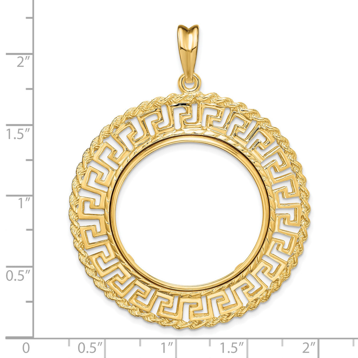 27 mm 14k Yellow Gold coin bezel for UK £50 Britannia — size reference (ruler)