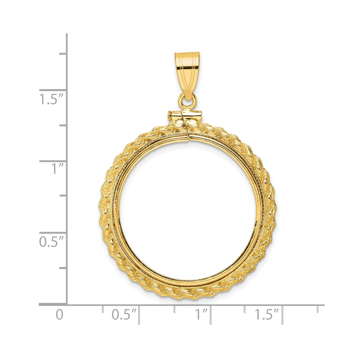 27 mm 14k Yellow Gold coin bezel for UK £50 Britannia — size reference (ruler)