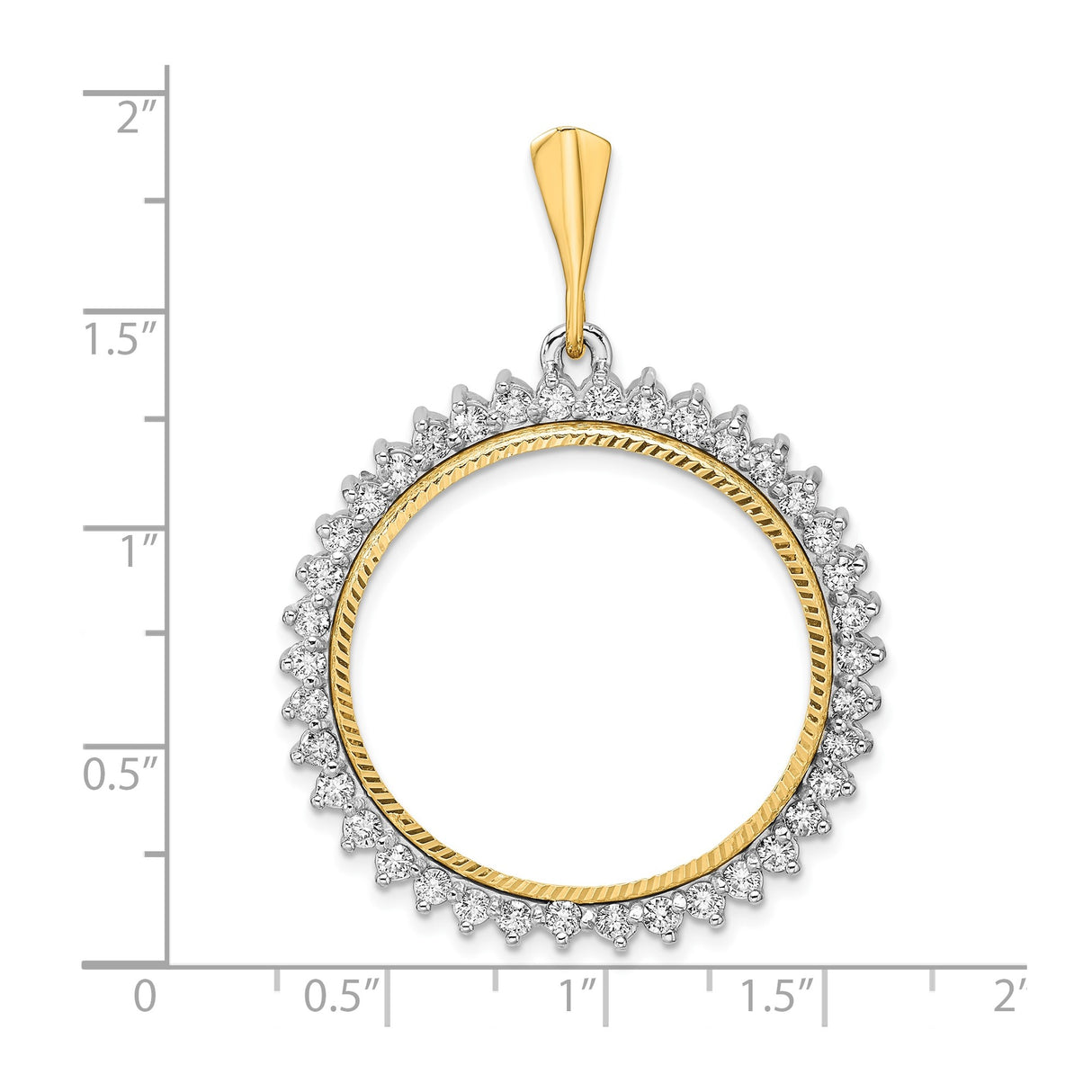27 mm 14k Multi-Tone Gold coin bezel for UK £50 Britannia — size reference (ruler)