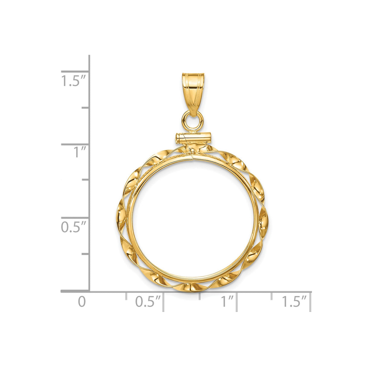 22 mm 14k Yellow Gold coin bezel for UK £25 Britannia — size reference (ruler)