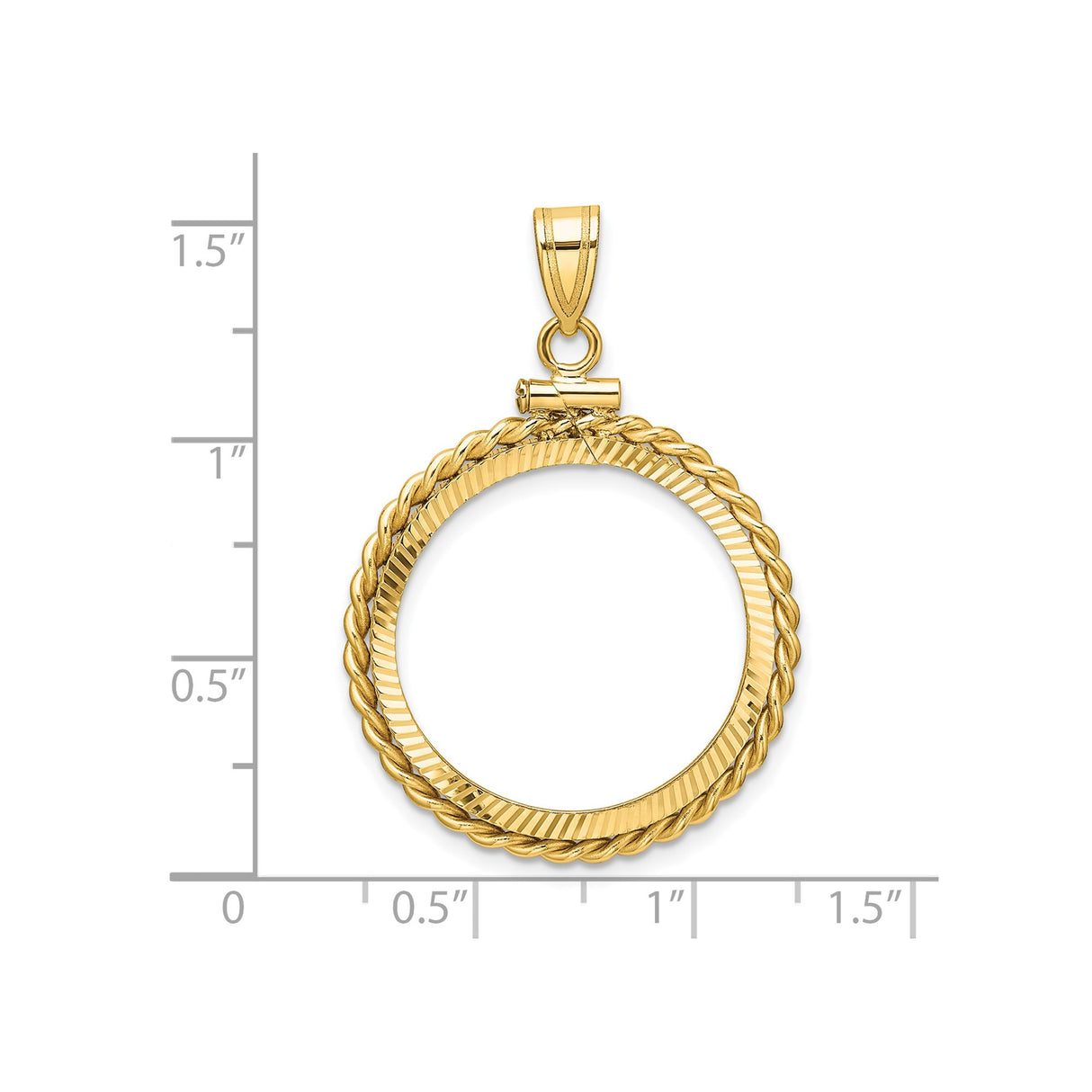 22 mm 14k Yellow Gold coin bezel for UK £1 Sovereign — size reference (ruler)