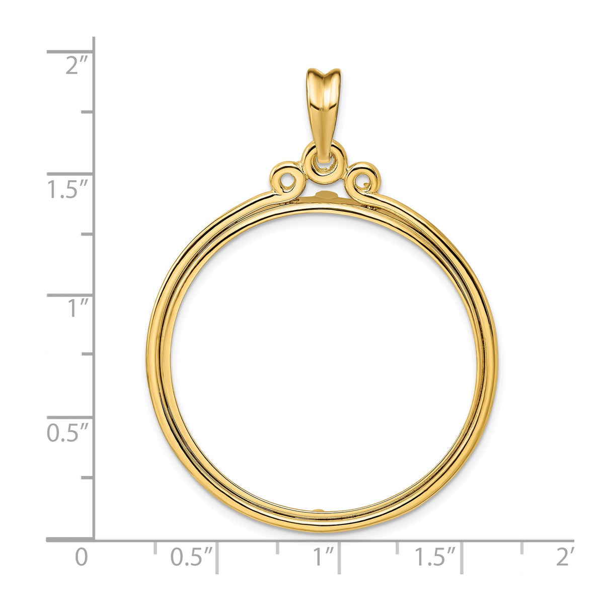 33 mm 14k Yellow Gold coin bezel pendant for US $50 American Eagle — size reference (ruler)