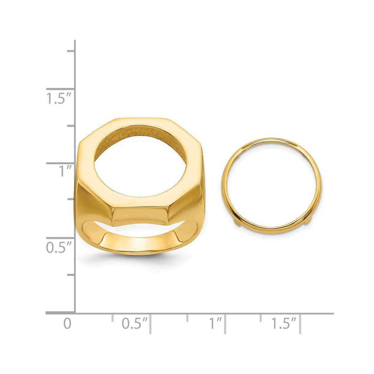 17 mm 14k Yellow Gold coin bezel ring for US $5 American Buffalo — size reference (ruler)