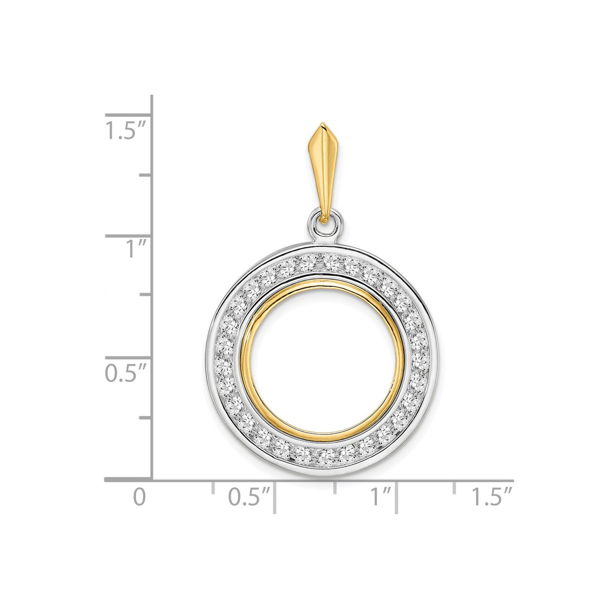 17 mm 14k Multi-Tone Gold coin bezel pendant for US $10 American Eagle Platinum β size reference (ruler)