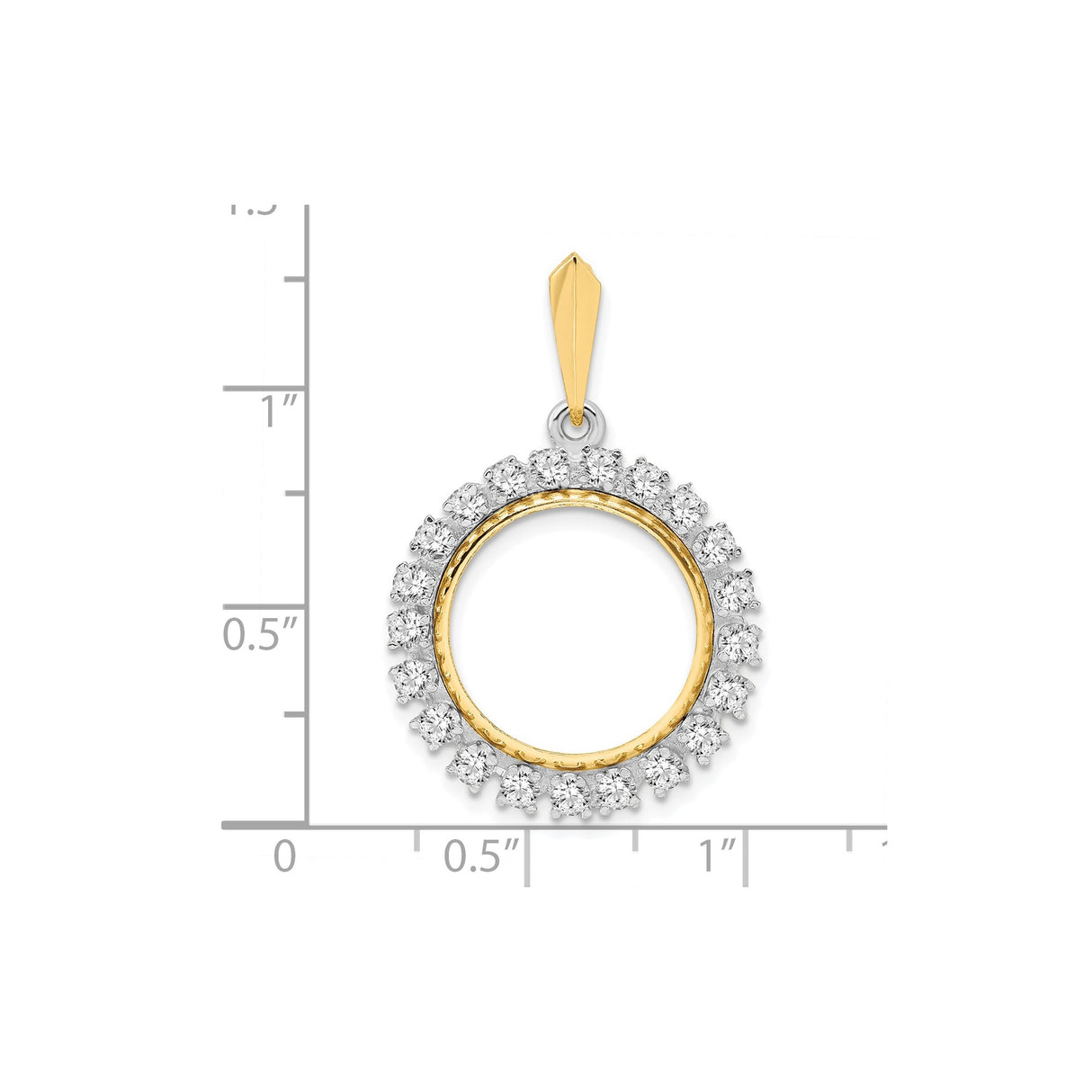 17 mm 14k Multi-Tone Gold coin bezel pendant for US $10 American Eagle Platinum — size reference (ruler)