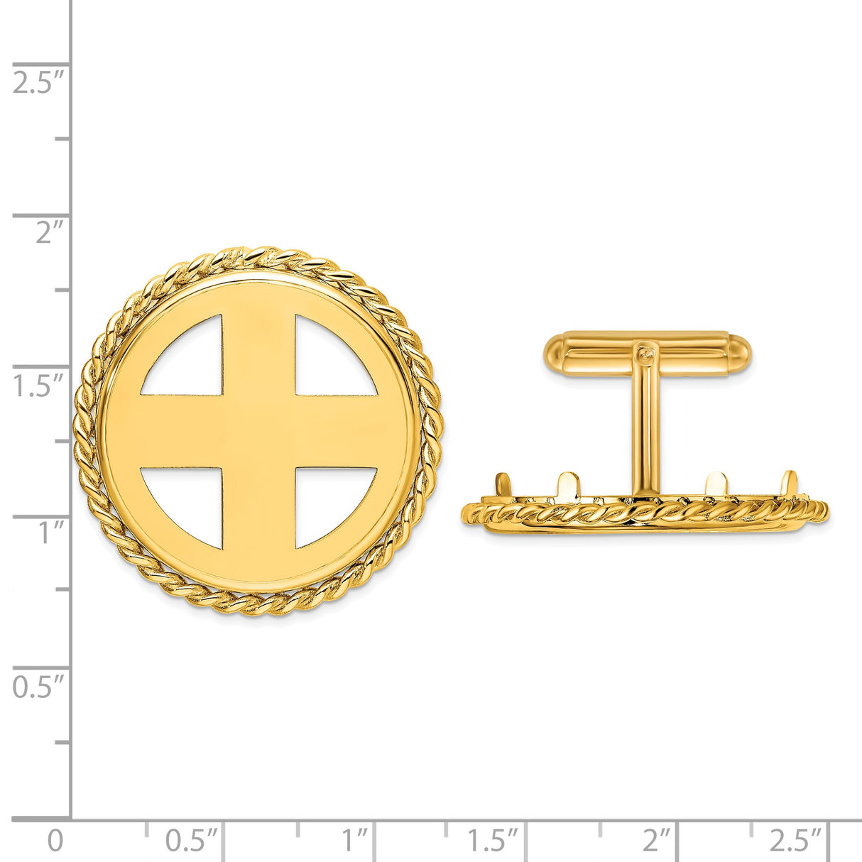 27 mm 14k Yellow Gold coin bezel cuff links for US $25 American Eagle β size reference (ruler)