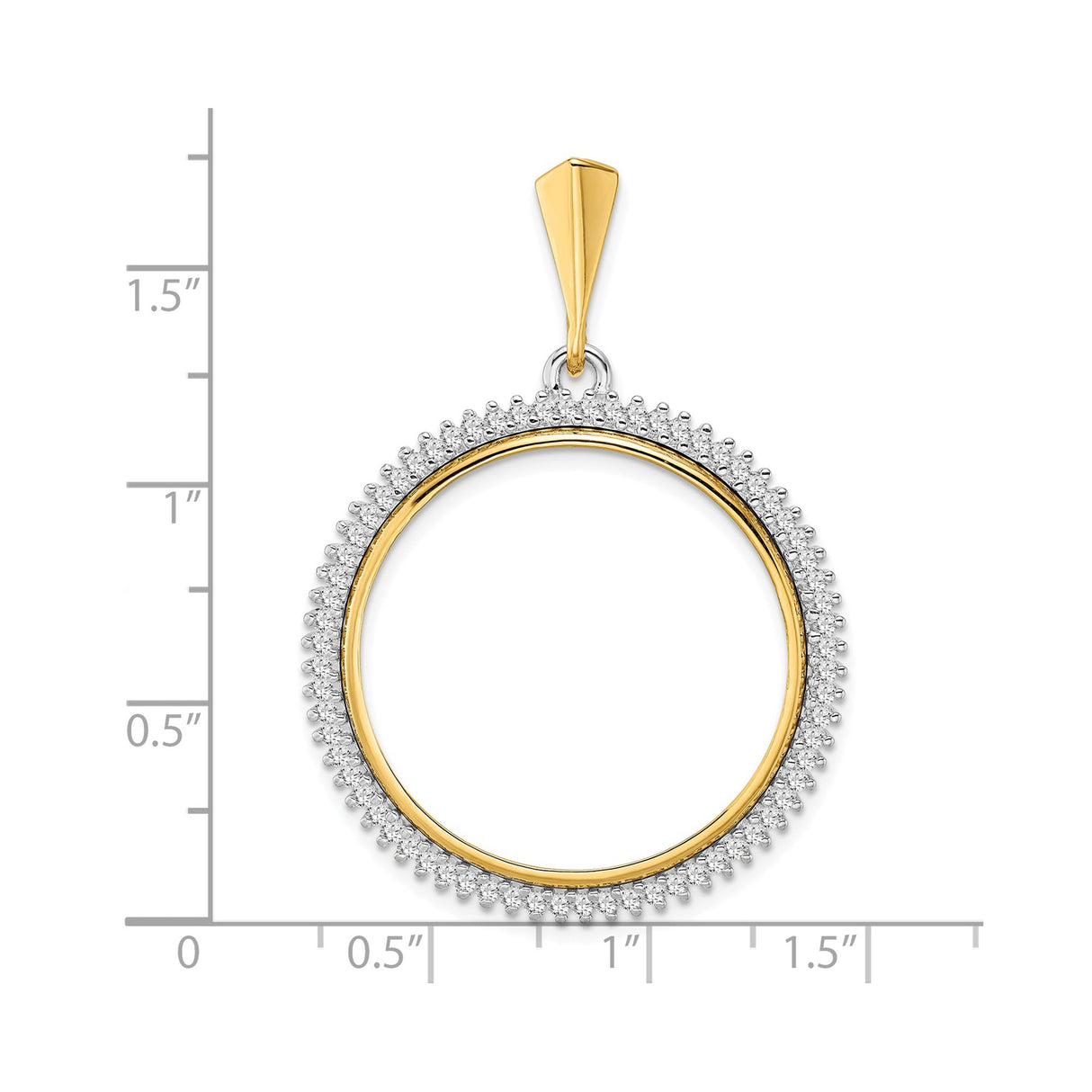 27 mm 14k Multi-Tone Gold coin bezel pendant for US $25 American Eagle β size reference (ruler)