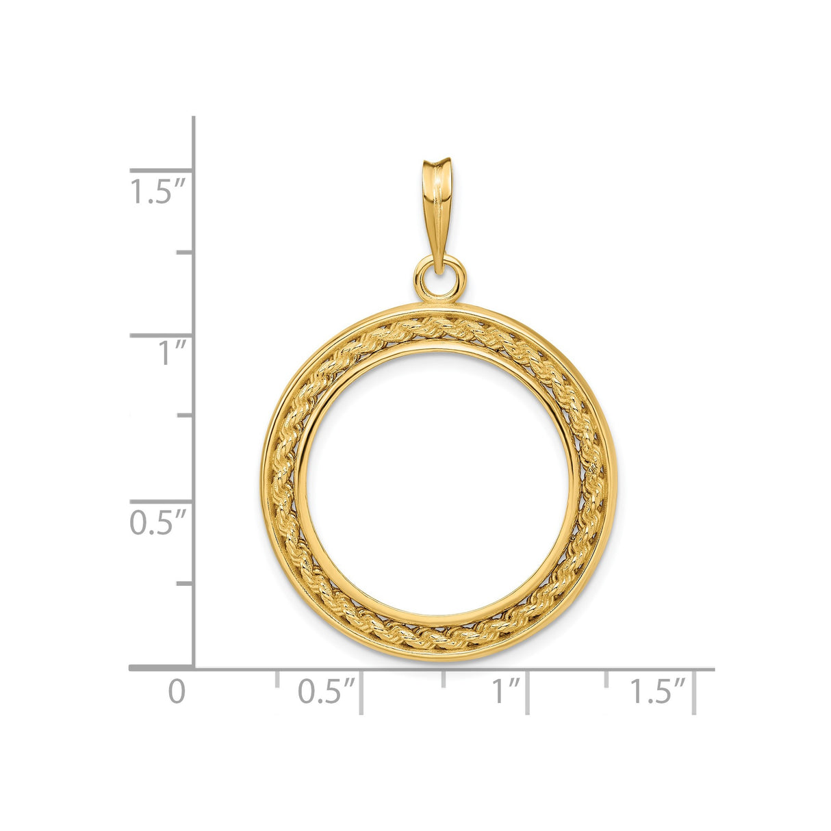 22 mm 14k Yellow Gold coin bezel pendant for US $10 American Buffalo — size reference (ruler)