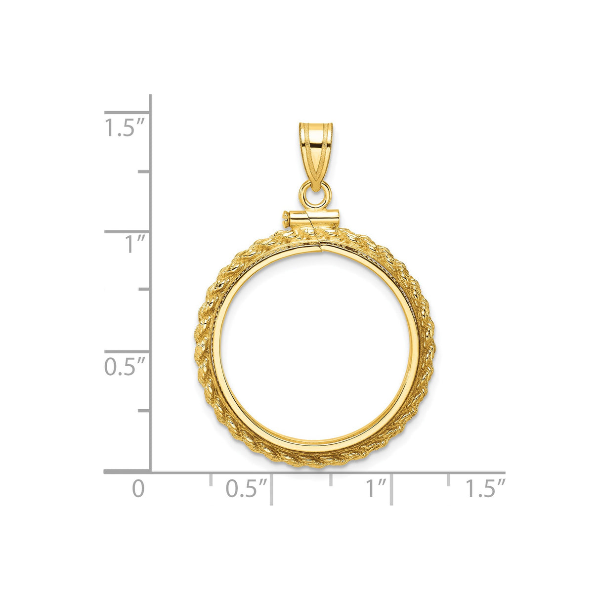 22 mm 14k Yellow Gold coin bezel pendant for US $10 American Buffalo — size reference (ruler)