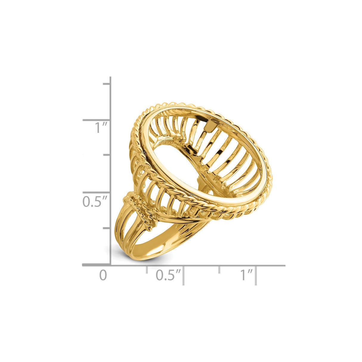 22 mm 14k Yellow Gold coin bezel ring for US $10 American Buffalo — size reference (ruler)