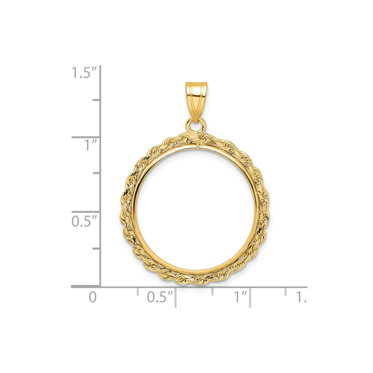 22 mm 14k Yellow Gold coin bezel pendant for US $10 American Eagle — size reference (ruler)