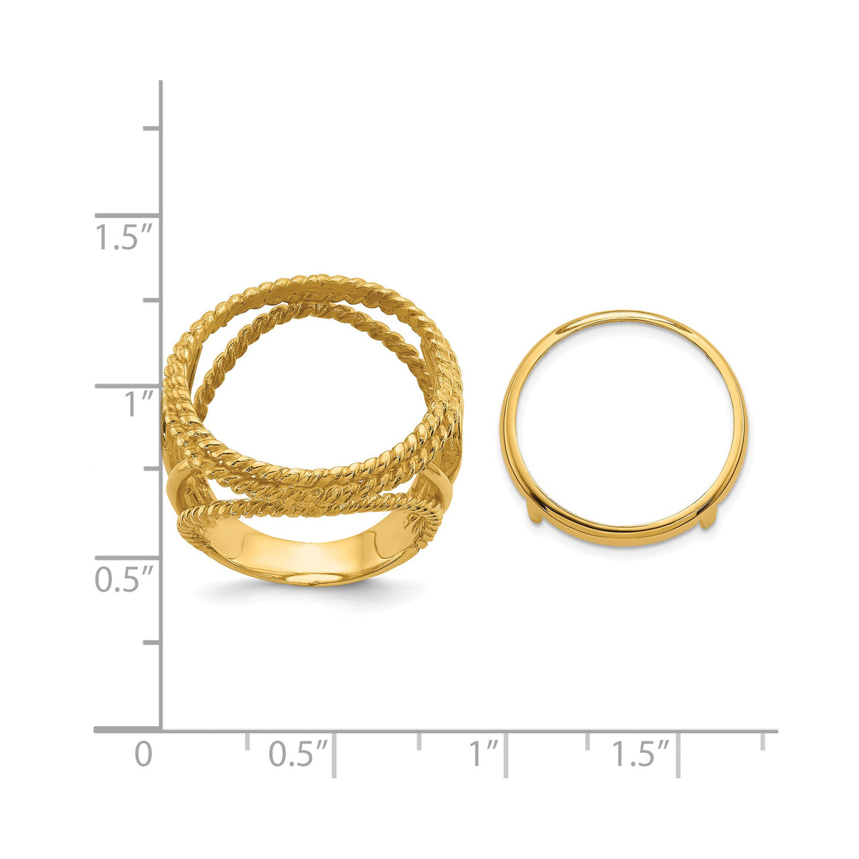 18 mm 14k Yellow Gold coin bezel ring for US 10¢ Dime - Barber — size reference (ruler)