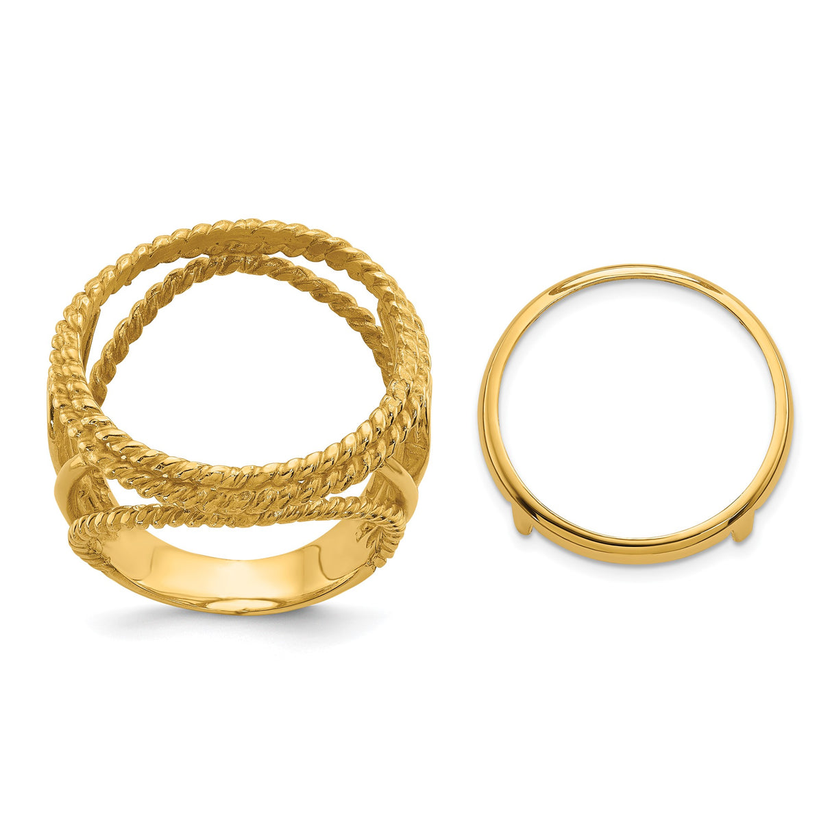 18 mm 14k Yellow Gold coin bezel ring for US 10¢ Dime - Barber