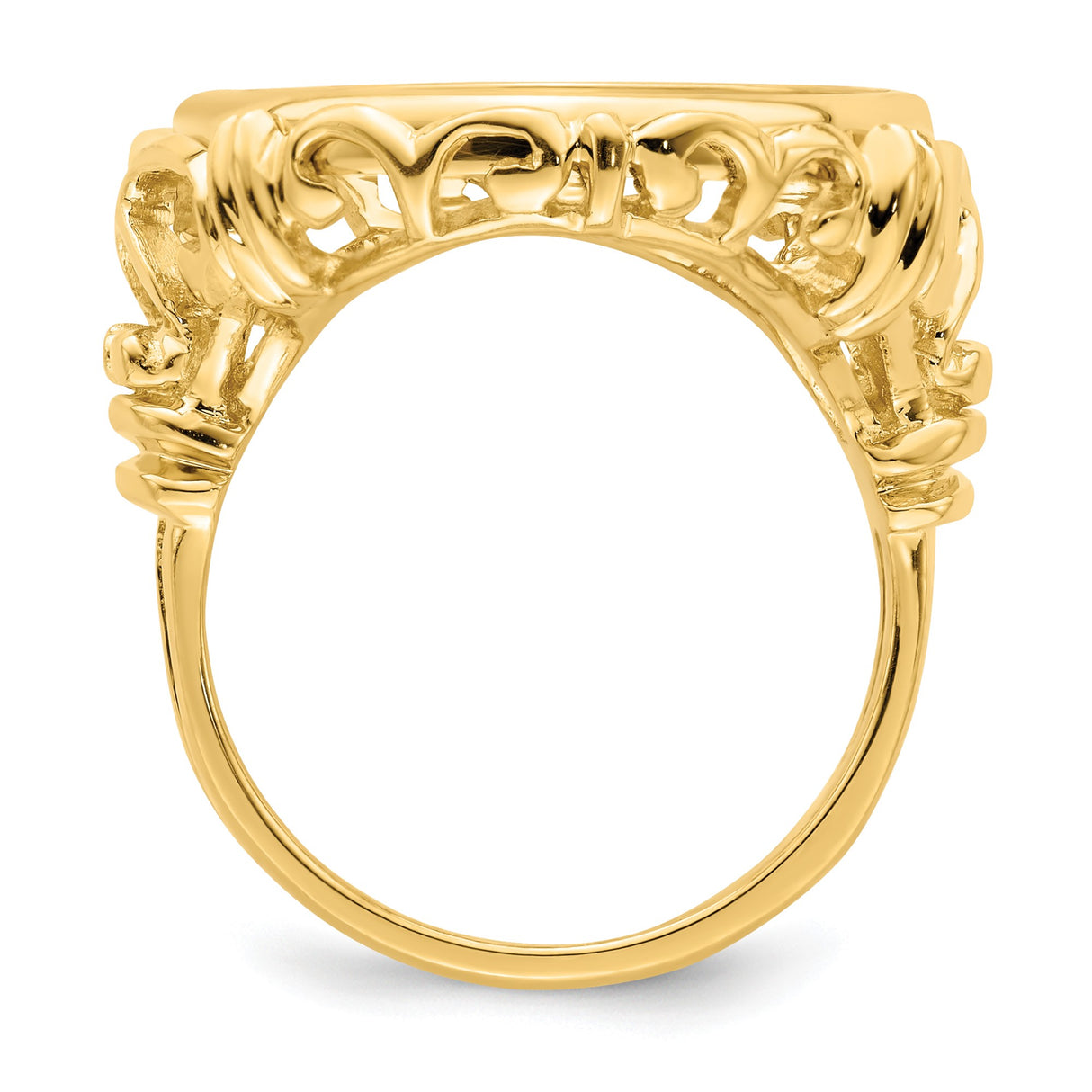 18 mm 14k Yellow Gold coin bezel ring for US 10¢ Dime - Barber — alternate view