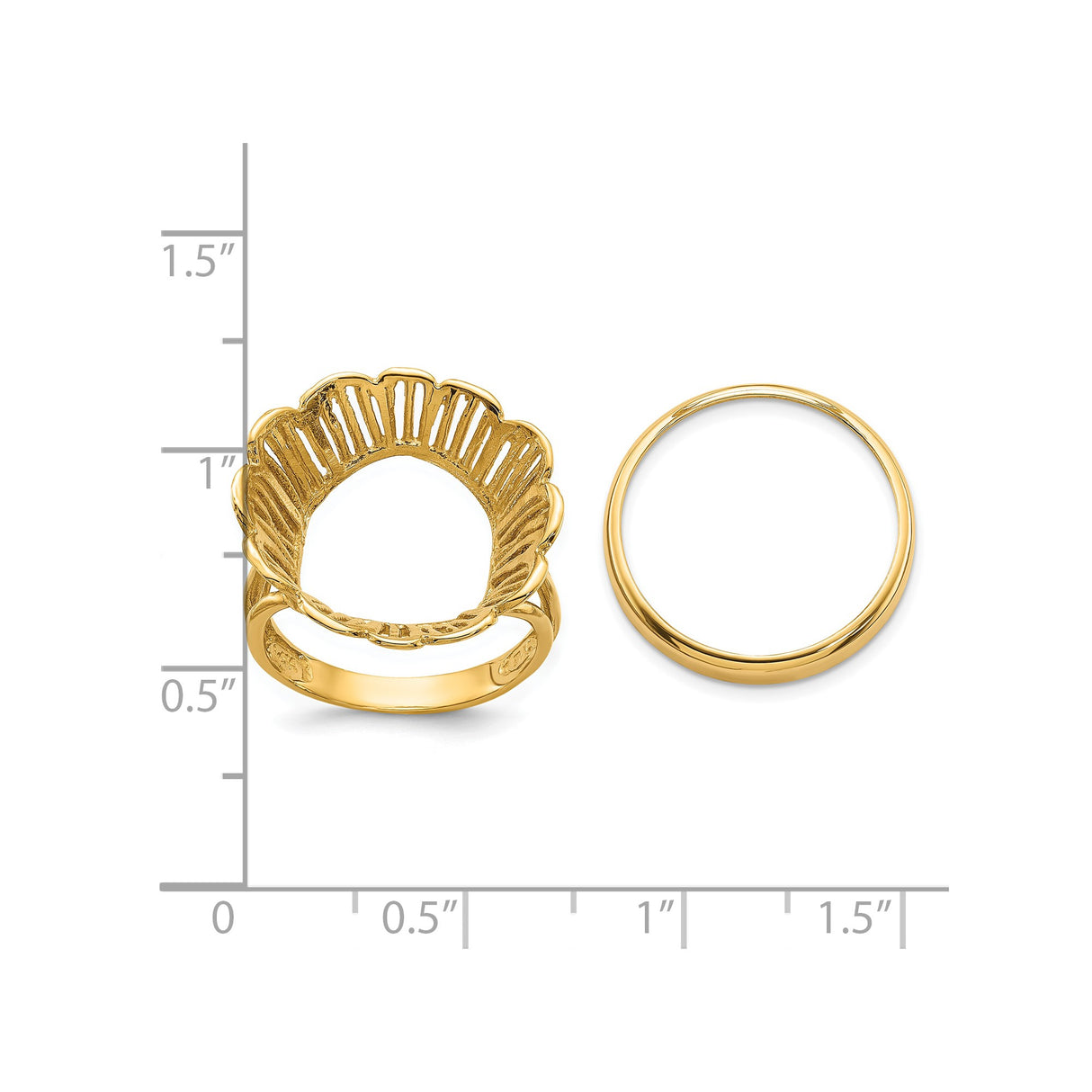 18 mm 14k Yellow Gold coin bezel ring for US 10¢ Dime - Barber — size reference (ruler)