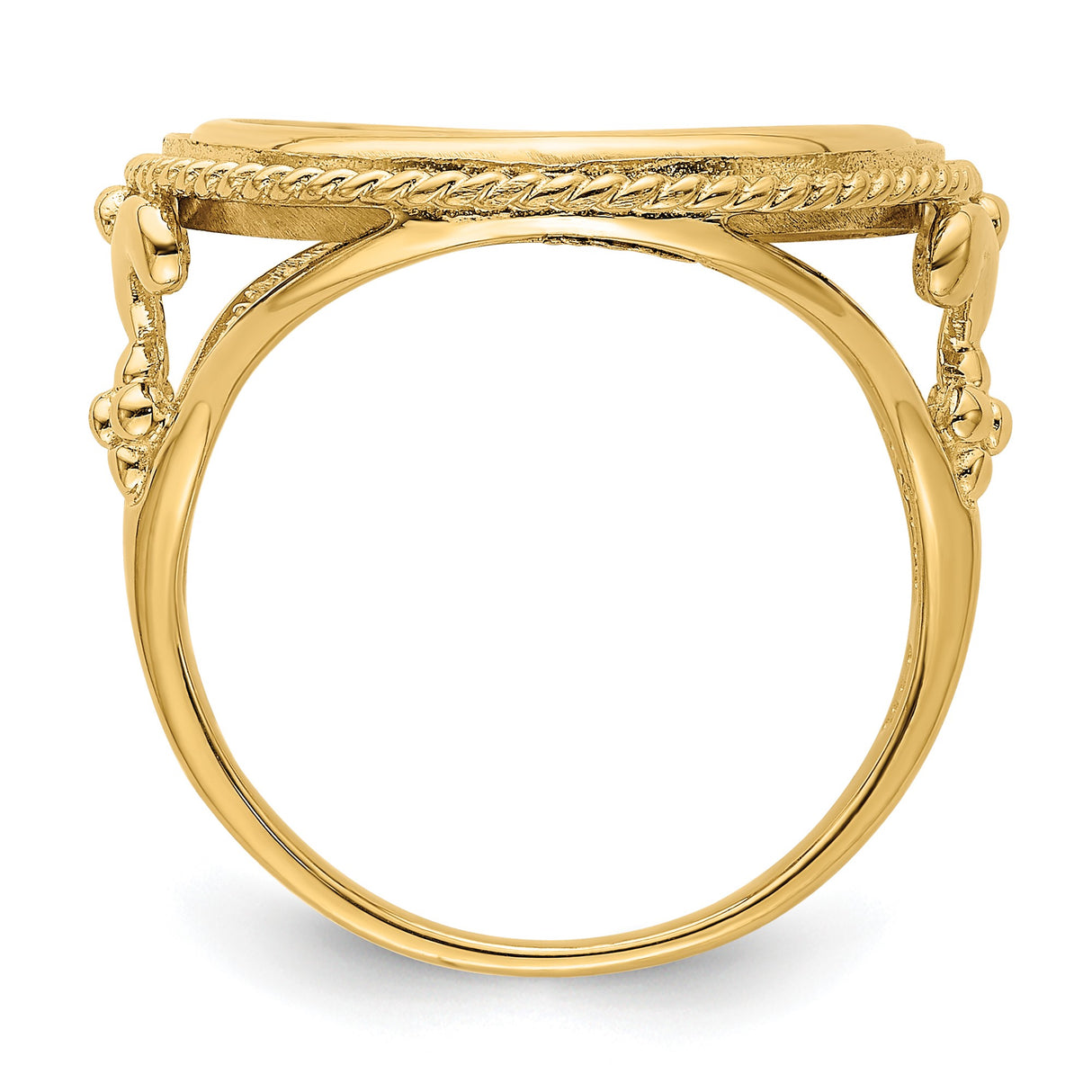 18 mm 14k Yellow Gold coin bezel ring for US 10¢ Dime - Barber — alternate view