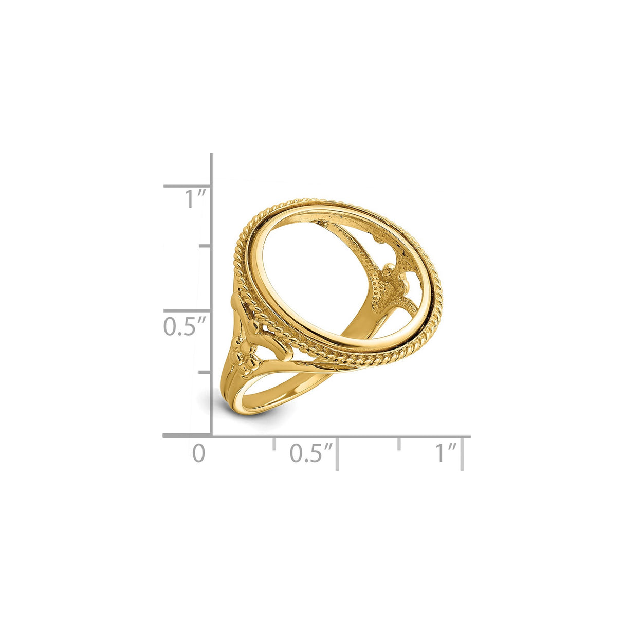 18 mm 14k Yellow Gold coin bezel ring for US 10¢ Dime - Barber — size reference (ruler)