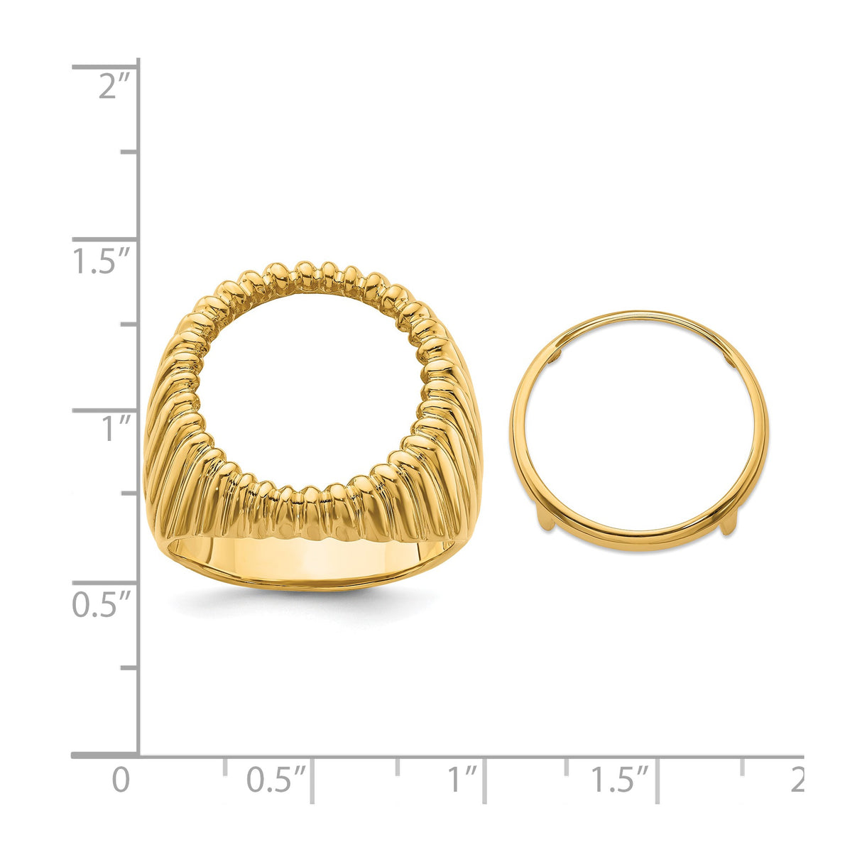 18 mm 14k Yellow Gold coin bezel ring for US 10¢ Dime - Barber — size reference (ruler)