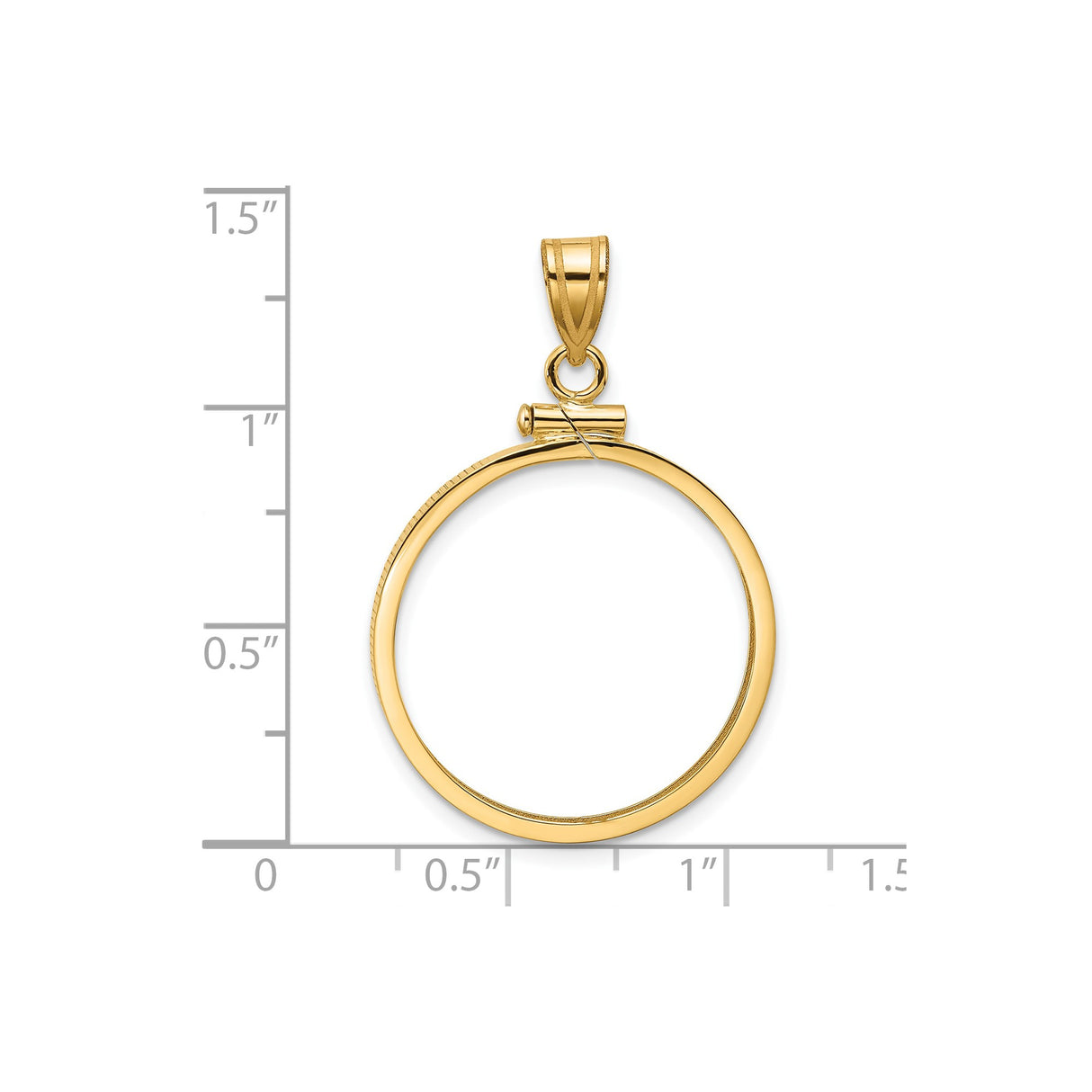 23 mm 14k Yellow Gold coin bezel pendant for US $5 Classic Head Half Eagle — size reference (ruler)